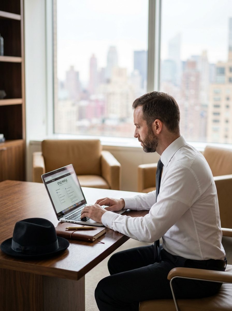 A man completing his Signal profile at a desk